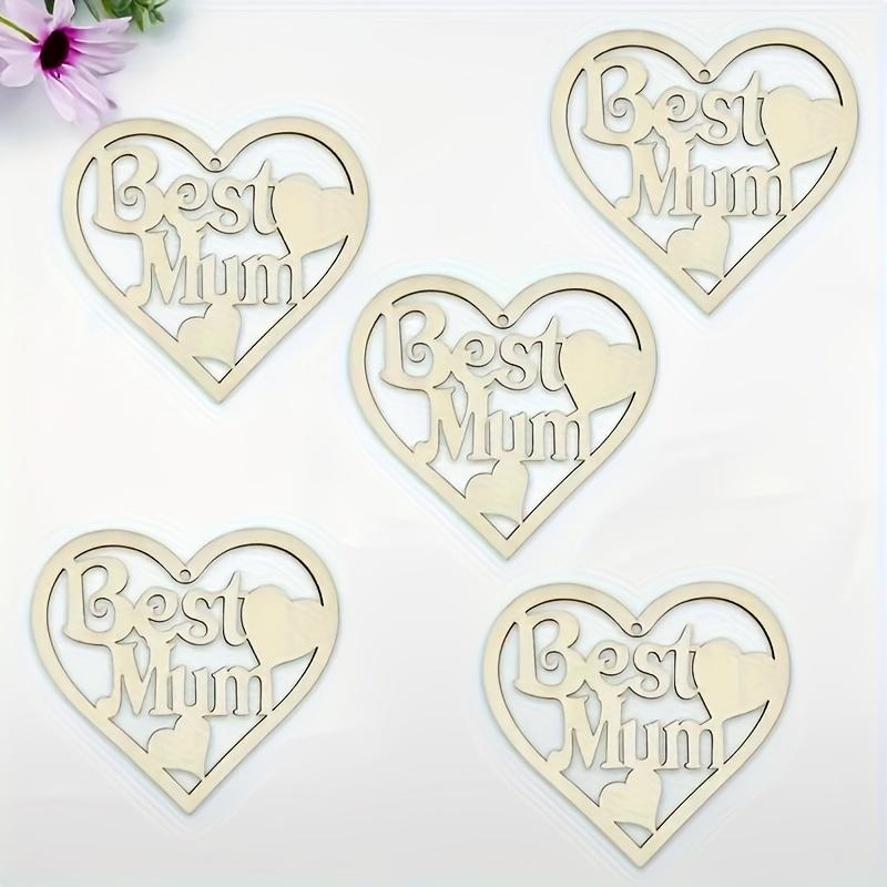 10/20 pieces of unfinished wooden heart-shaped "Best Mom" decorations - DIY Mother's Day gift, with a hollow heart design
