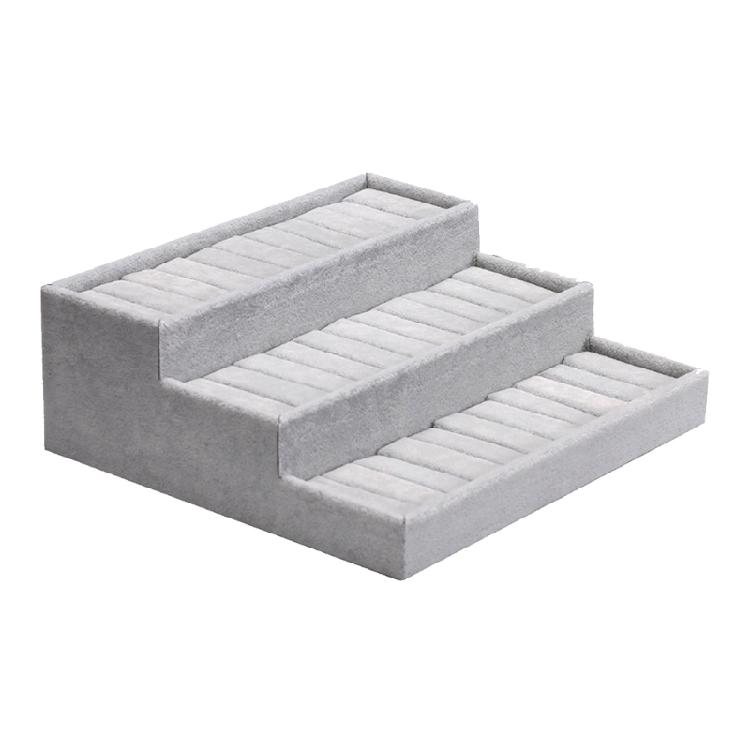 Frosted Velvets Jewelry Presentation Tray 3 Step Trapezoid Shelf Sturdy Base For Earring Retail Displays