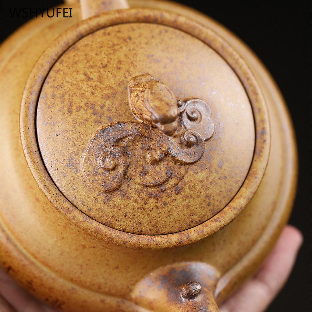 290ml Teapot Yixing Purple Clay Pot Hand Carved Teapots for High-temperature Firewood Burning In Raw Ore Chinese Style Tea Pot