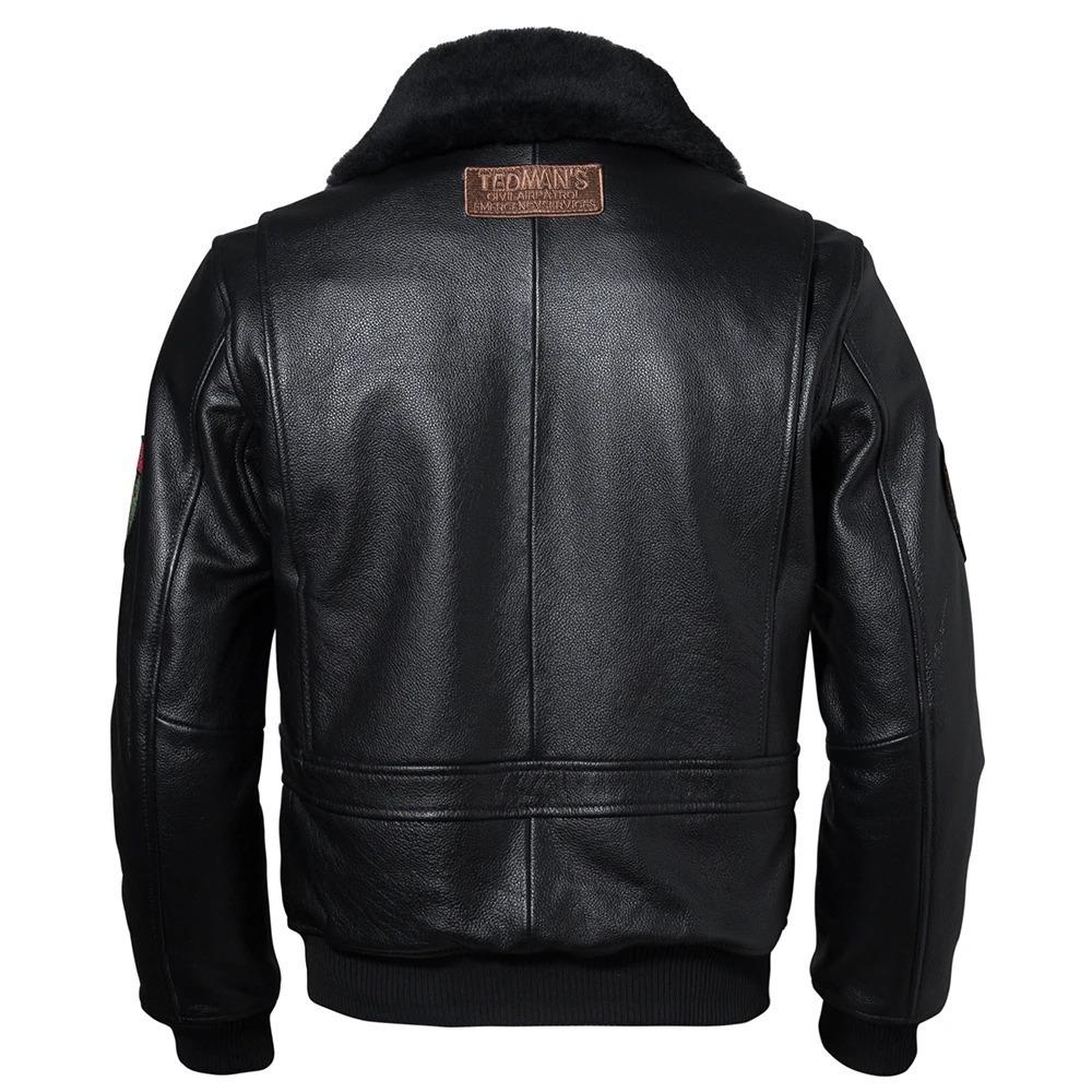 Chinese Size Men Genuine Leather Jacket Quilted Patches100% Cowhide & Natural Fur Collar Flight Coat Aviator Clothing Winter Asian Size M613