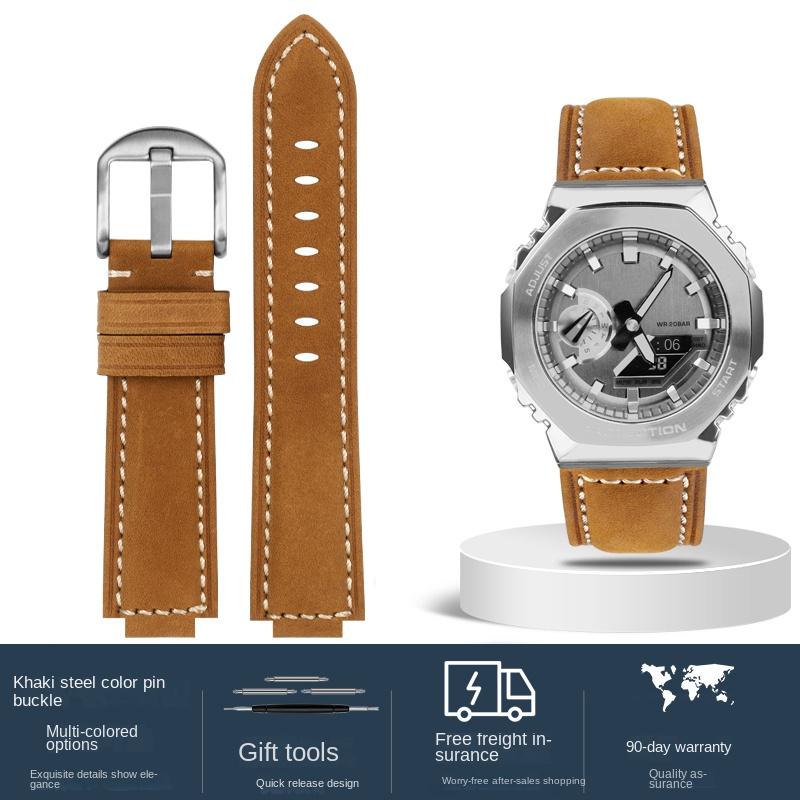 For Casio AP Farmhouse oak Watchband GA-2100 GM-2100 Modified frosted vintage leather watch strap 16m men Wrist band accessories