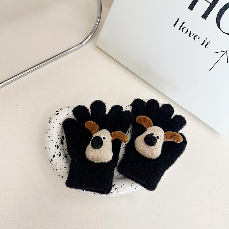 

Winter Children s Knitted Wool Gloves Cartoon Puppy Doll Five Finger Gloves for Boys and Girls Warm Finger Gloves one size