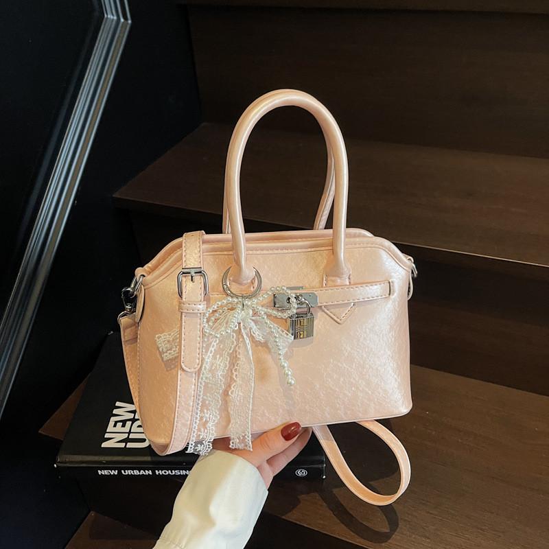 Ribbon Bow Pu Womens Office Handbag With Top Zip Closure For Daily Casual Use