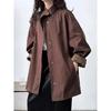 2026 Herbst Damenmantel Hoher Stehkragen Druckknopf Tief angesetzte Schultern Lockerer Trenchcoat mit Taschen