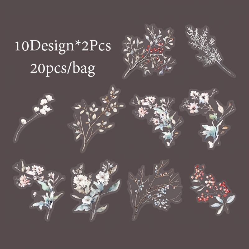 Mr.Paper,20PCS, Plant Themed Stickers, DIY Decorative Scrapbook Notebook Photo Frame Diary Stationery Flower Leaf Stickers Gifts