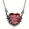 Gothic Heart-Shaped Red Synthetic Zircon Necklace with Zombie Claw Design, Funky Style, Plated Zinc Alloy, Unisex Pendant