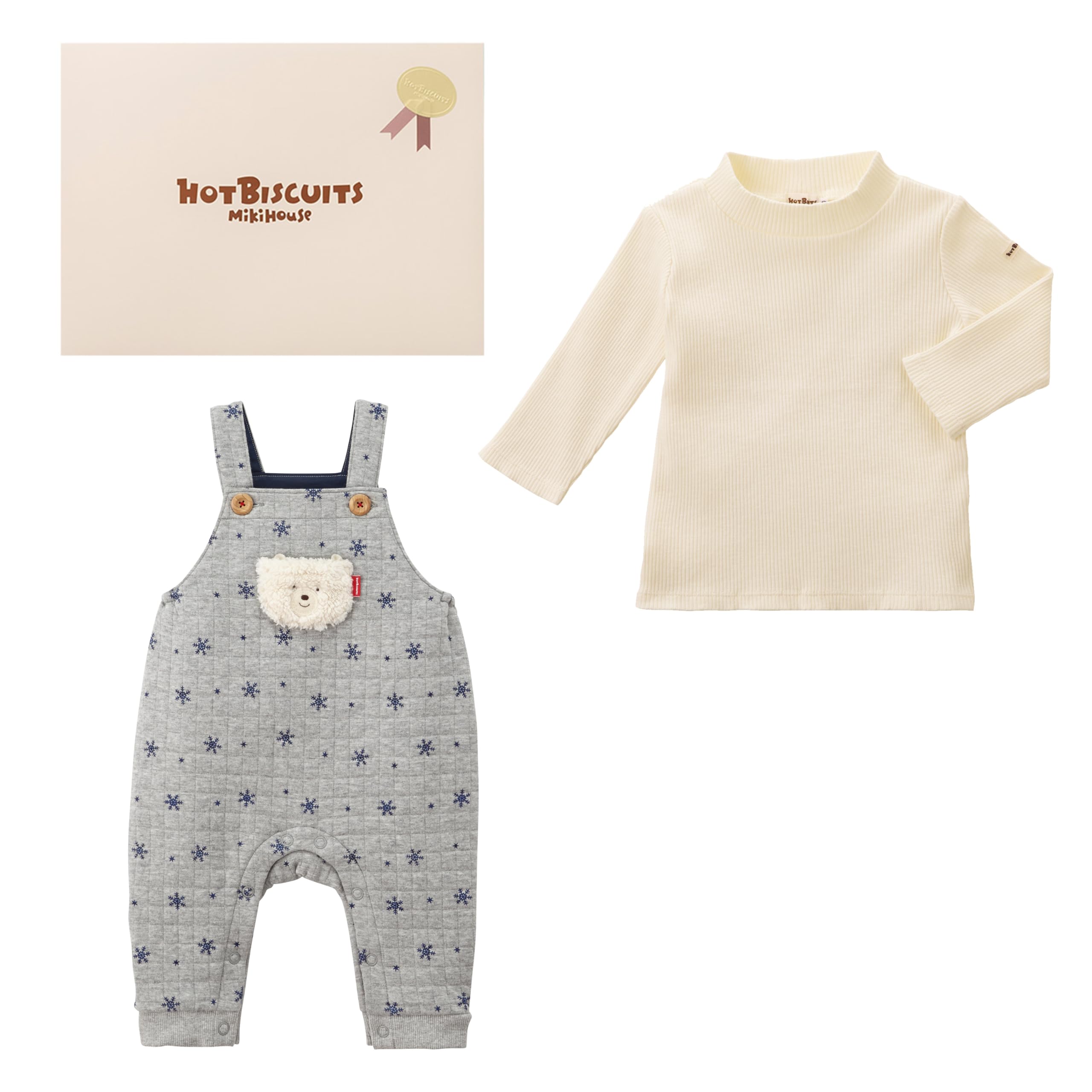 

MIKI HOUSE HOT BISCUITS Overalls Gift Set for Boys and Girls, Baby Clothes, Baby Gift, Gray, 80cm, Box Included, 74-9911-689
