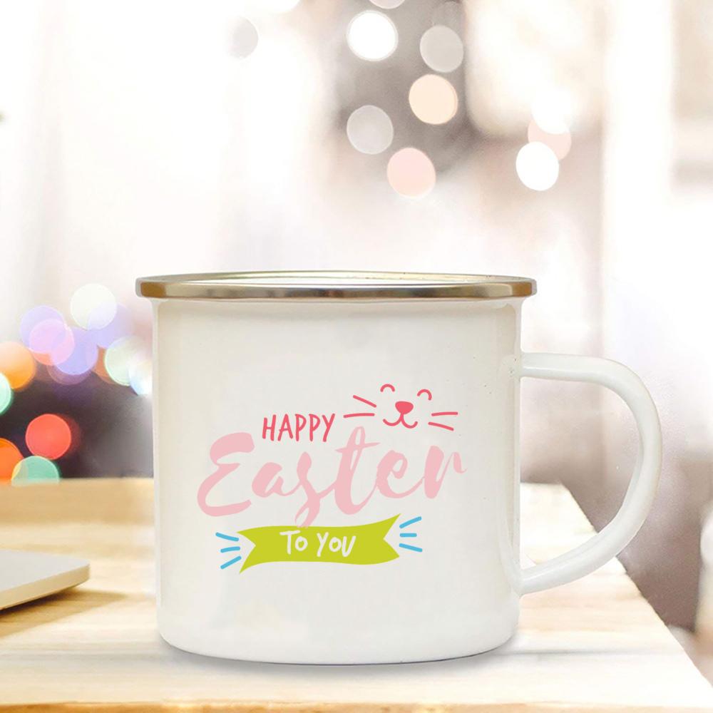 Easter Camping Mug Enamel Coffee Cup Drink Juice Water Dessert Cocoa Milk Handle Cup Best Original and Fun Gifts In Easter