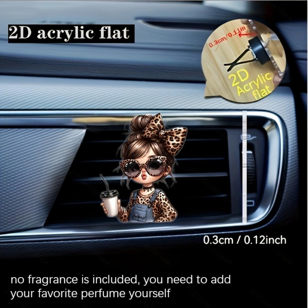 2D Flat Fashion Girl Car Vent Clip Decorative Diffuser (fragrance Not Included), Car Interior Decoration, Aromatherapy Clip, Ideal for Holiday Gifts