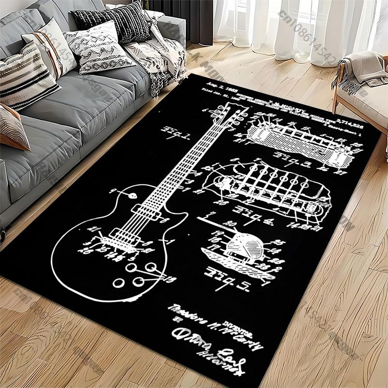 Guitar Patent Design Schematic Carpet Yoga Living Room Room Decor Children's Crawling Mat Doormat Area Rug Games Mat