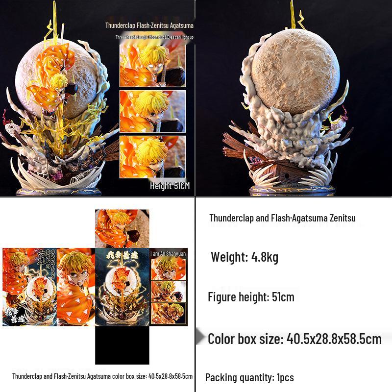 Flame Pillar Kyojuro Double Head Glowing Anime Figure Sculpture from Demon Slayer
