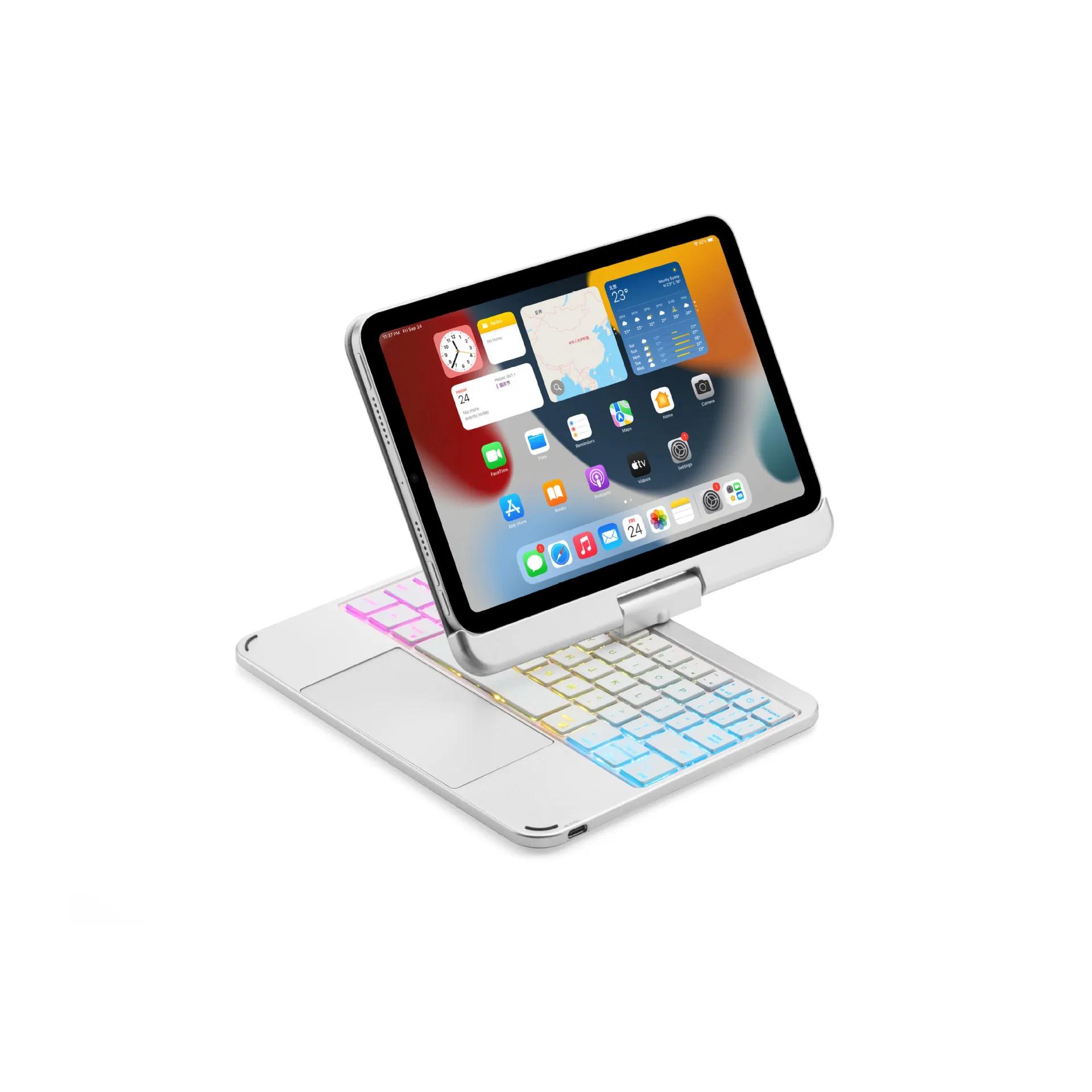 

Чехол Magic Keyboard для iPad Mini 6, магнитный чехол, подсветка, складная клавиатура с поворотом на 360 градусов, клавиатура Bluetooth серебряный