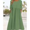Summer Casual Short Sleeve Women Pocket Long Dress Fashion Elegant Plus Size Pleated Loose Crew Neck A-line Party Dresses Office Women Clothing