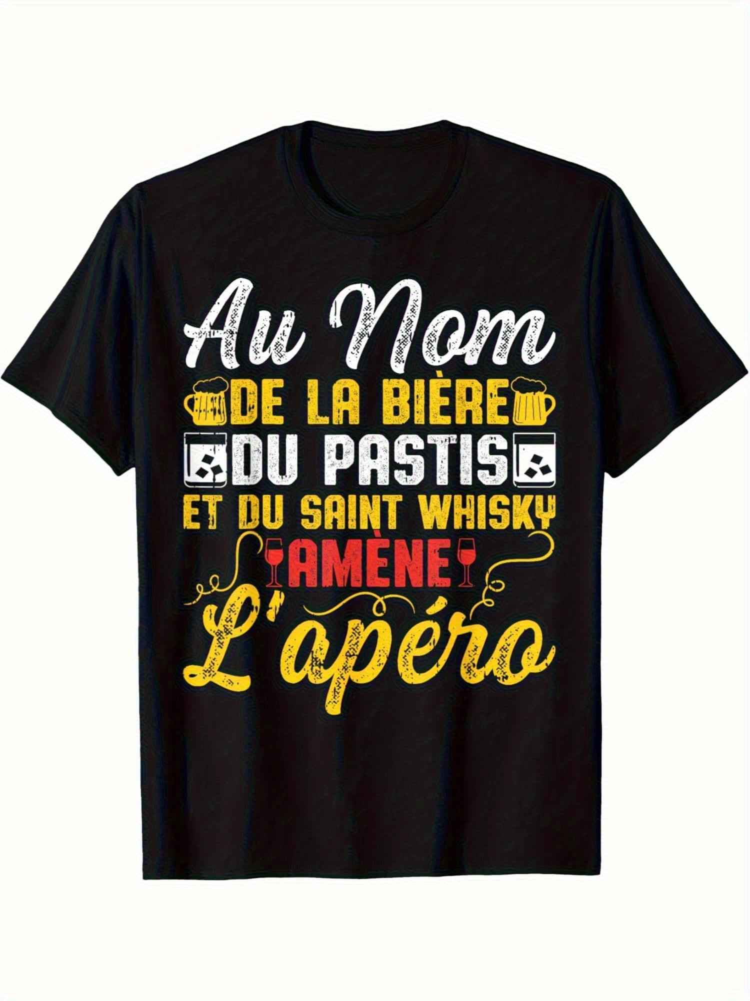 Men S Funny French Beer And Pastis T-Shirt - Au Nom De La Biere Et Du Pastis Graphic Tee - Black with Beer Design - Casual Gift for Beer Lovers XXXL