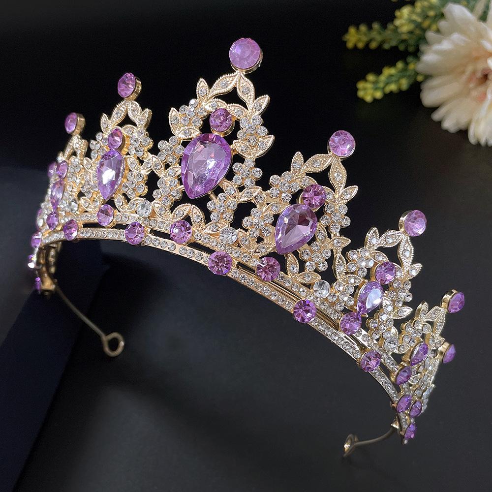 Purple Bridal Tiara Baroque Crown Rhinestone Tiara Princess Crown Wedding Hair Accessories Dress Accessories