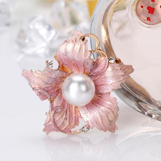 Day Brooch Enamel Flower Design Brooch with Imitation Pearl Rhinestones Inlaid Weddings