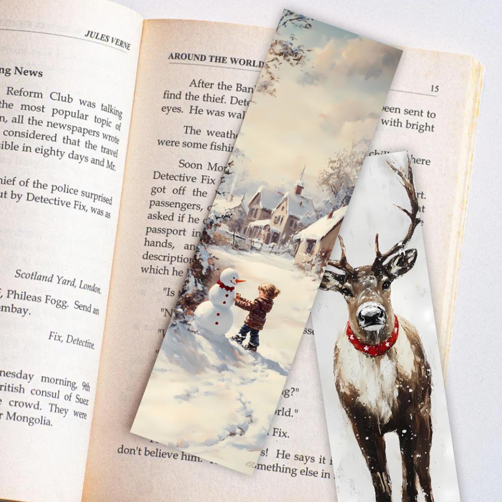 32pcs, Christmas illustration bookmarks, reindeer, Santa Claus, suitable for teachers, readers and book lovers, birthday gift