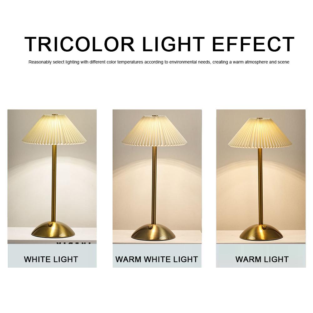 Nordic Pleated Table Lamp with Wooden Base Art Atmosphere Lamp USB Charging Modern Style for Bedroom Living Room Decor