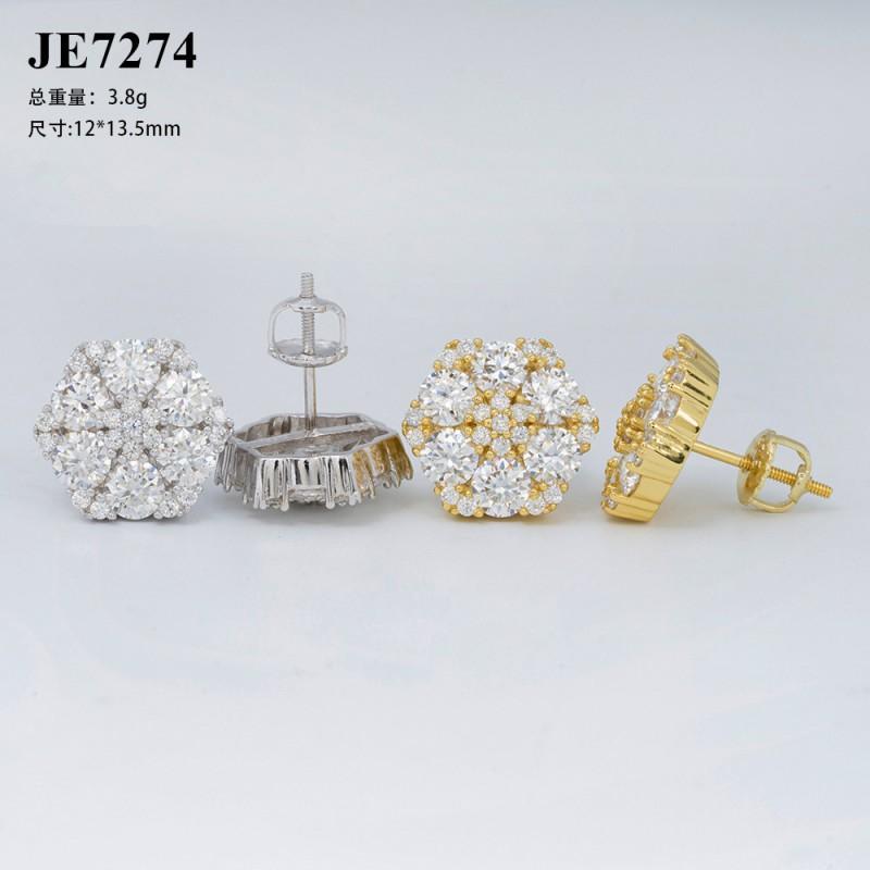 Hip Hop Floral Stud Earrings Men Women Sterling With Moissanite Crystal Accents Gold Rose White