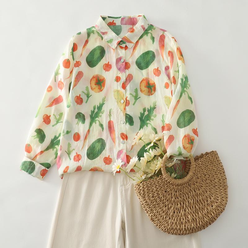 

DIMANAF 2025 Повседневная блузка женская Лен Винтажные блузки Рубашки Тонкие топы Футболки с длинным рукавом Свободные футболки с цветочным принтом M