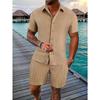 Summer Men's Solid Color Comfortable Casual Shirt Short Sleeved Beach Pants Set
