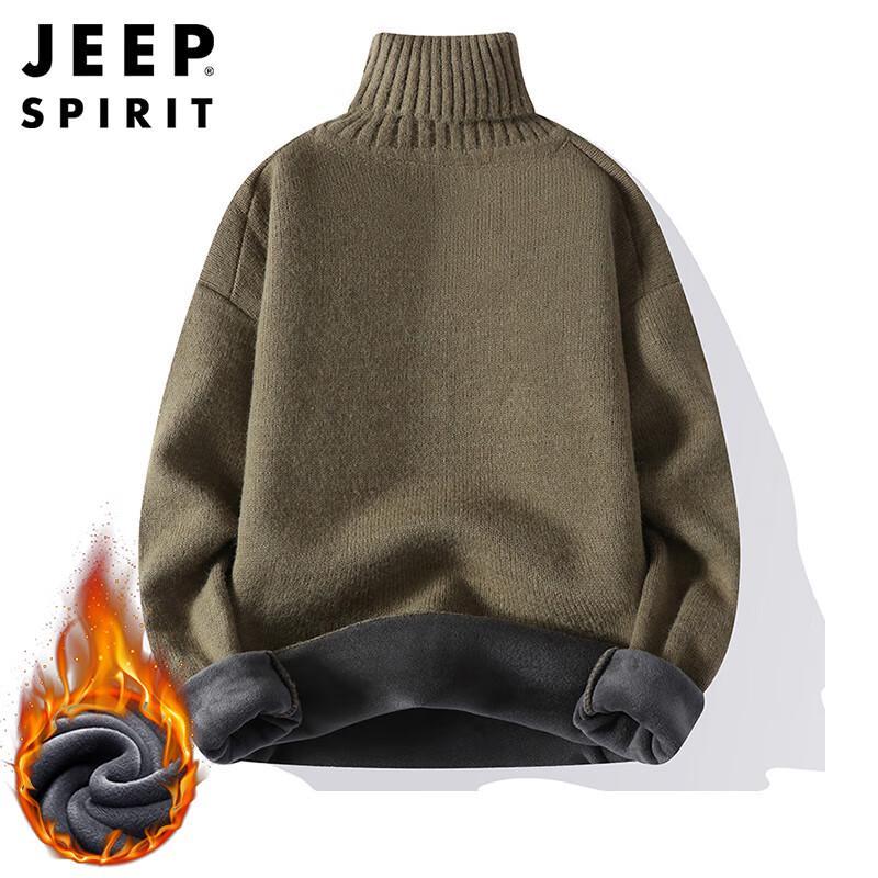 JEEP SPIRIT Men's Plush High-Neck Knitted Winter Sweater