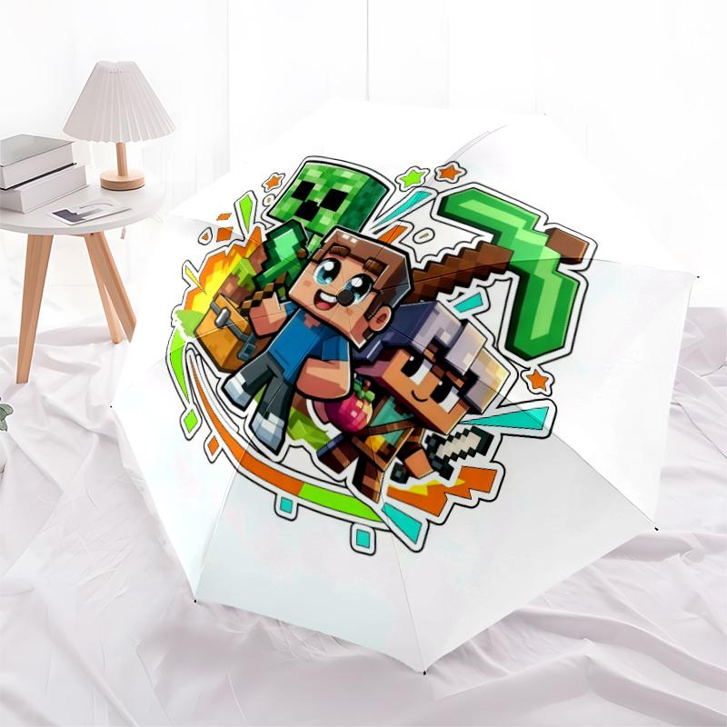 Minecraft Zombiepattern, automatic folding umbrella, portable and foldable design, 8 ribs, a Christmas or birthday gift.