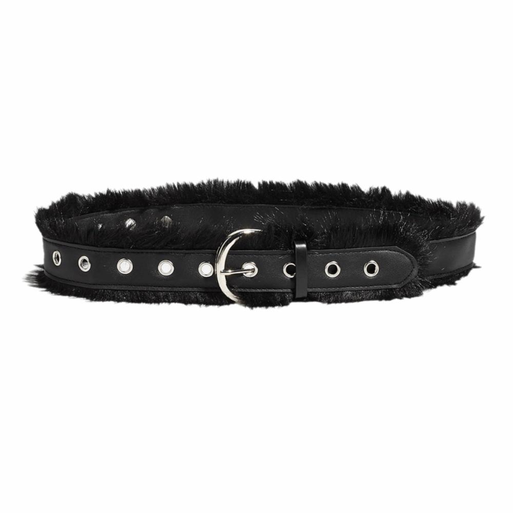 Metal Buckle Punk Style Belt Western Style Plush Belt Fashion Leather Fur Belt  Pants Accessories