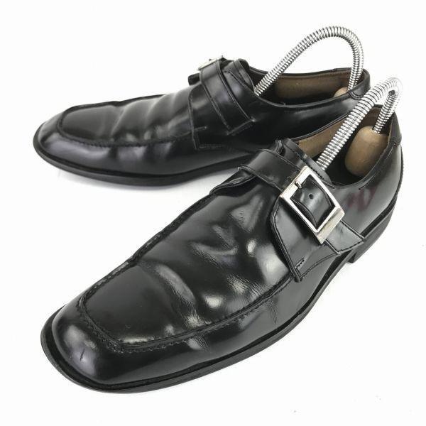 USED/Made in Japan Kenford Leather Monk Strap 24.0 Men Black Business Dress Shoes