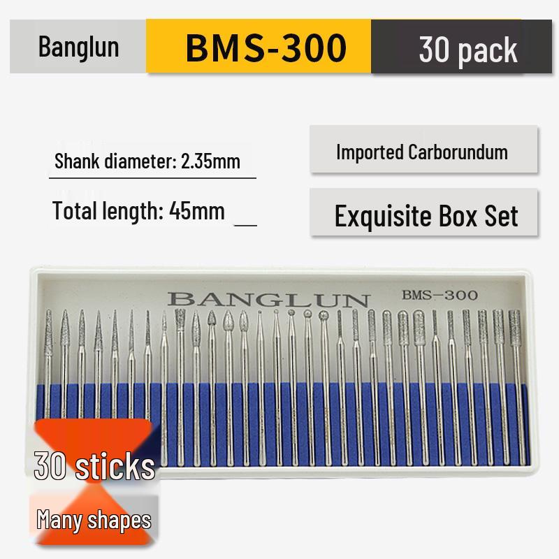 Banglun Diamond 3mm Alloy Grinding Head Set: Jade Carving, Cylindrical, Conical, Ball Needles
