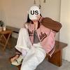 Plus Size Pink Retro Baseball Jacket for Petite Women - Spring & Autumn