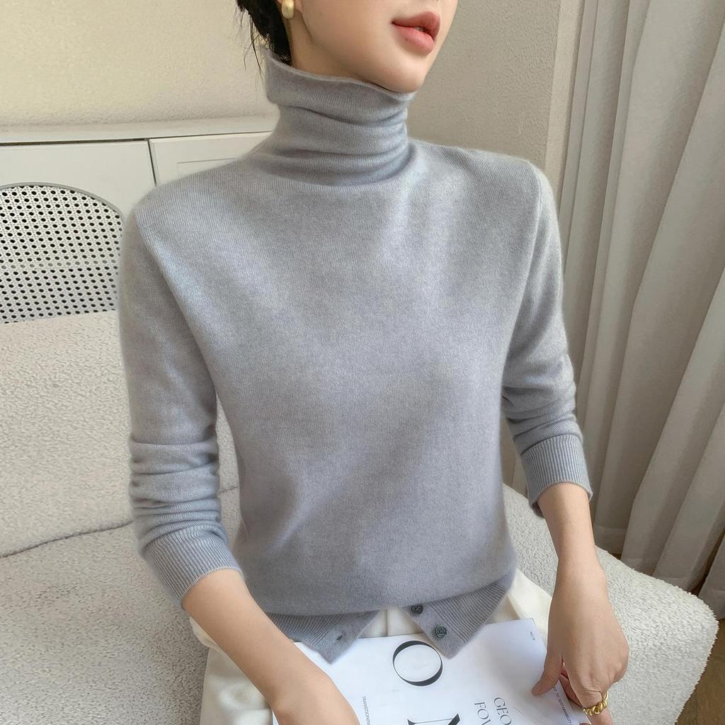 2025 A/W Women's Cashmere High Neck Loose Knit Sweater with Rolled Hem