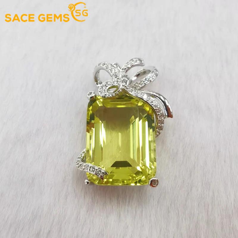 

SACE GEMS Стерлинговое Серебро 925 пробы 12*16 мм Лимонный Кварц Ожерелье для Женщин Свадебная Вечеринка Изящные Ювелирные Изделия Подарки лимонно-желтый