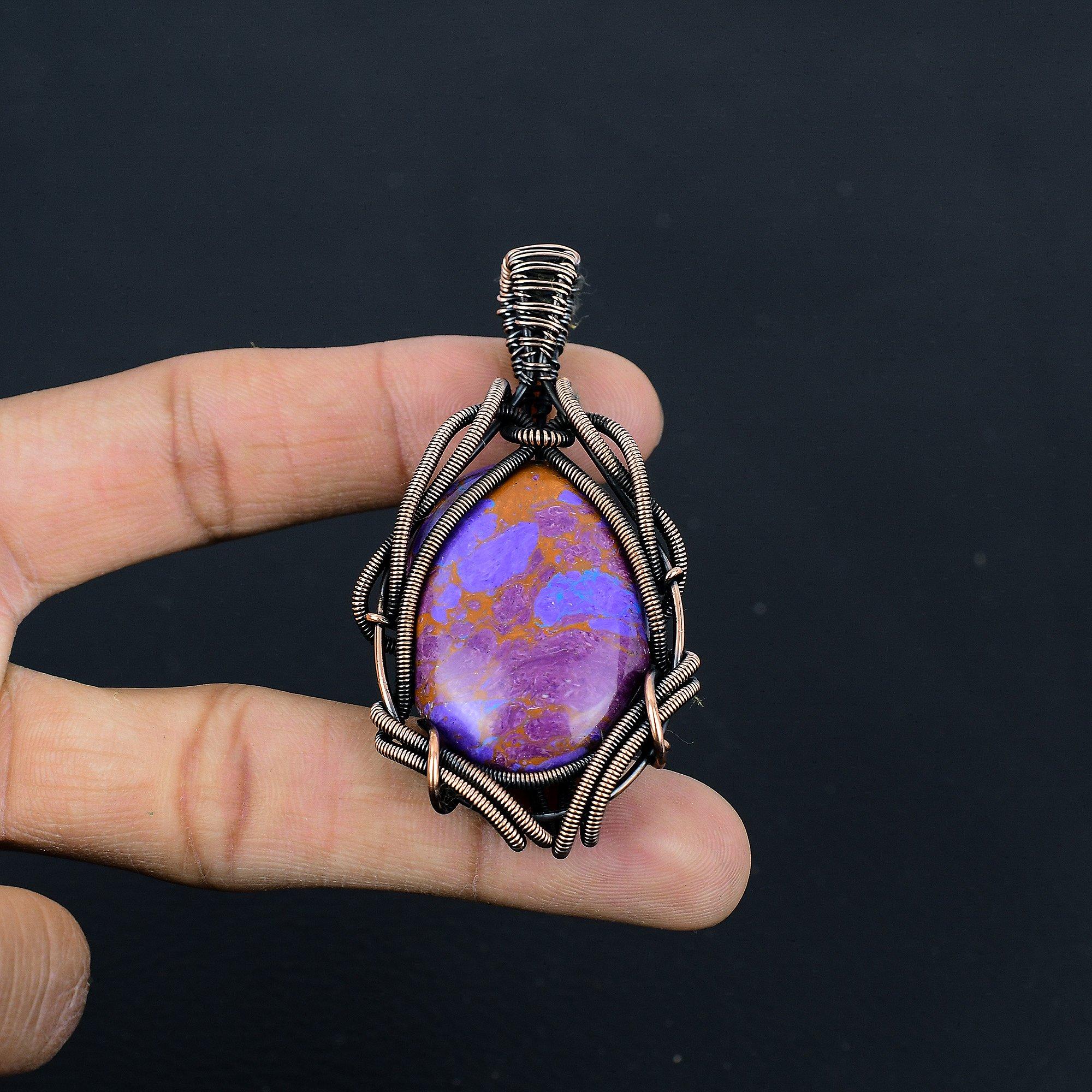 

Purple Turquoise Jewelry, 999 Copper Wire Wrapped Pendant Handmade Gemstone Jewelry, Gifts For Wife Brand New Pendant 2.55 Inches