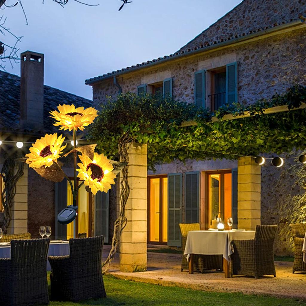 Solar Sunflower Light 24 LEDs Warm White IP55 Waterproof Outdoor Decorative Flower Light for Garden