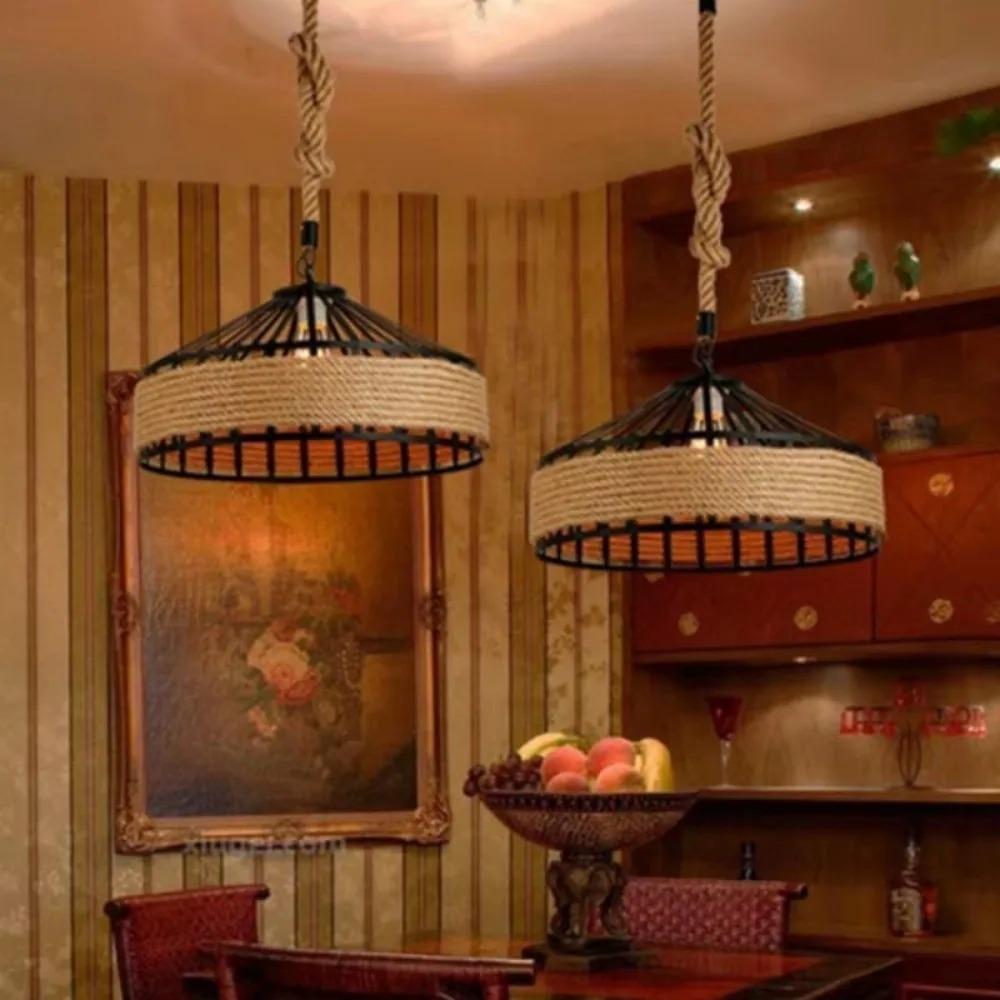 30/40cm Nordic Vintage Chandelier Industrial Twine Attic Country Kitchen Bar Dining Room Decor Hollow Out Overhead Lighting