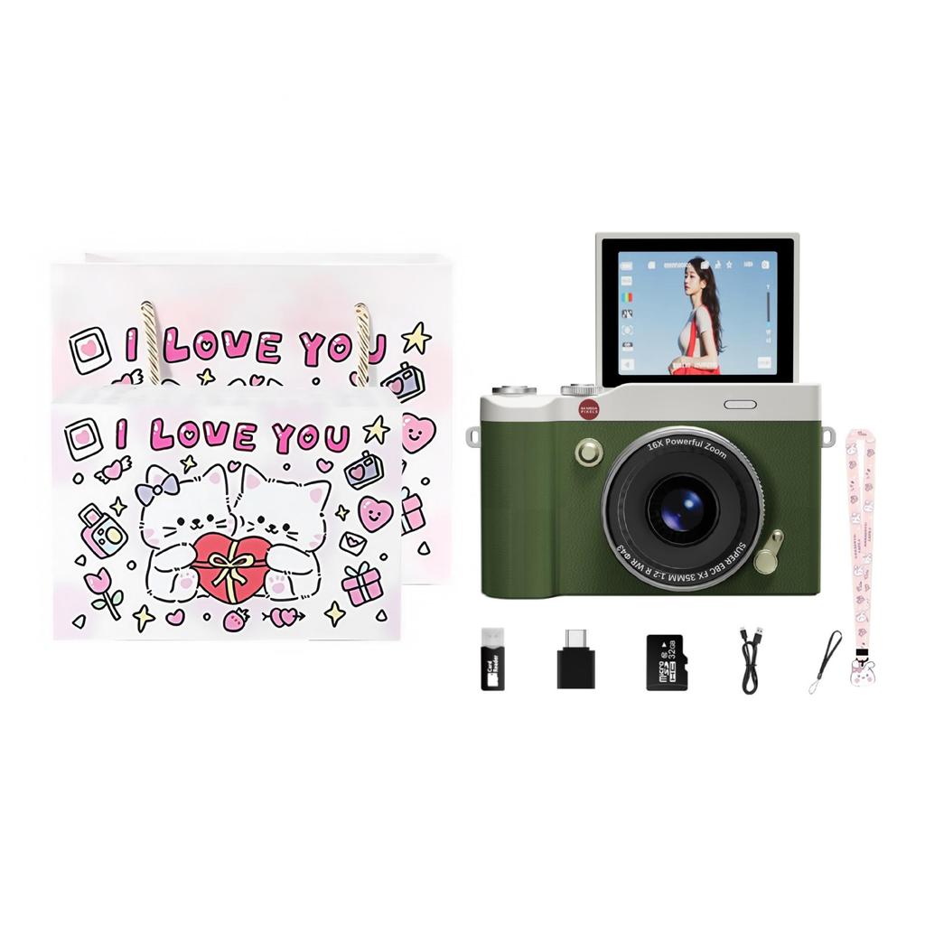 Retro 4K Flip Screen Mirrorless Camera for Students - High Definition, Portable, CCD Sensor