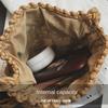 Women's Bucket Drawstring Handbag Straw Shoulder Bag Straw Weave Crossbody Handbag Beach Bag
