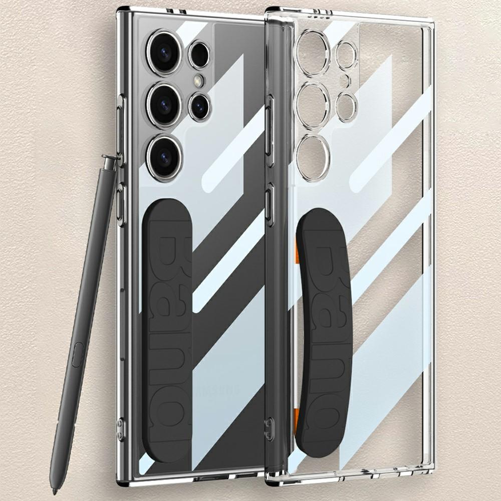 

GKK For Samsung Galaxy S23 Ultra Case Anti-Drop TPU+PC Clear Phone Cover with Silicone Hand Strap Black