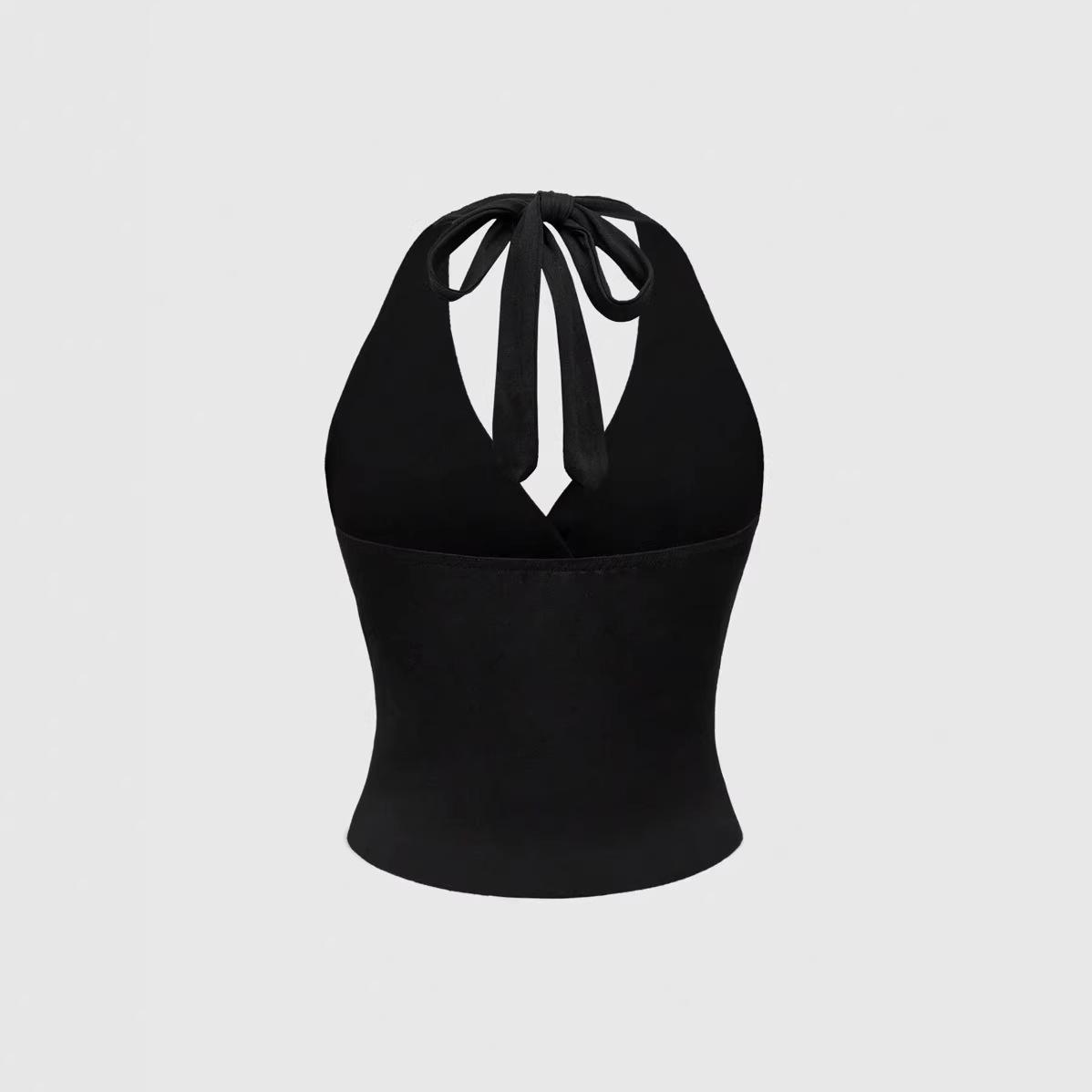 

2026 European Summer Solid Color Spaghetti Strap Halter Vest: Versatile, Slimming, Sexy Sleeveless Top for Women L чёрный