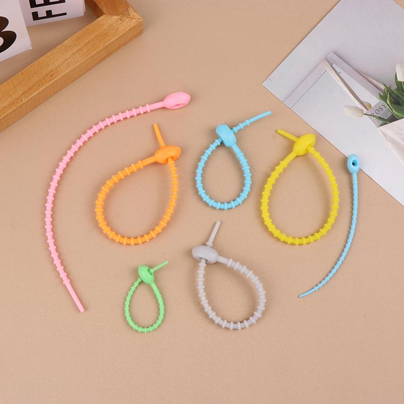 10Pcs Cute Candy Color Silicone Reusable Bag Ties Twist Wire Fasten Cable Zip Tie Headset Data Line Universal Lanyard Strap