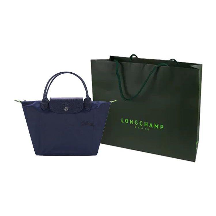 Longchamp Le Pliage Series Solid Color Short Handle Zipper Button Canvas And Leather Dumpling Tote Bag Small Women Tote Bags Navy-Blue 1621919P68
