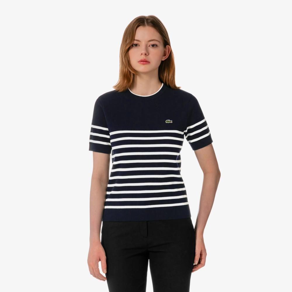 [lacoste] Women's Striped Short-Sleeve Sweater AF415E-56G166