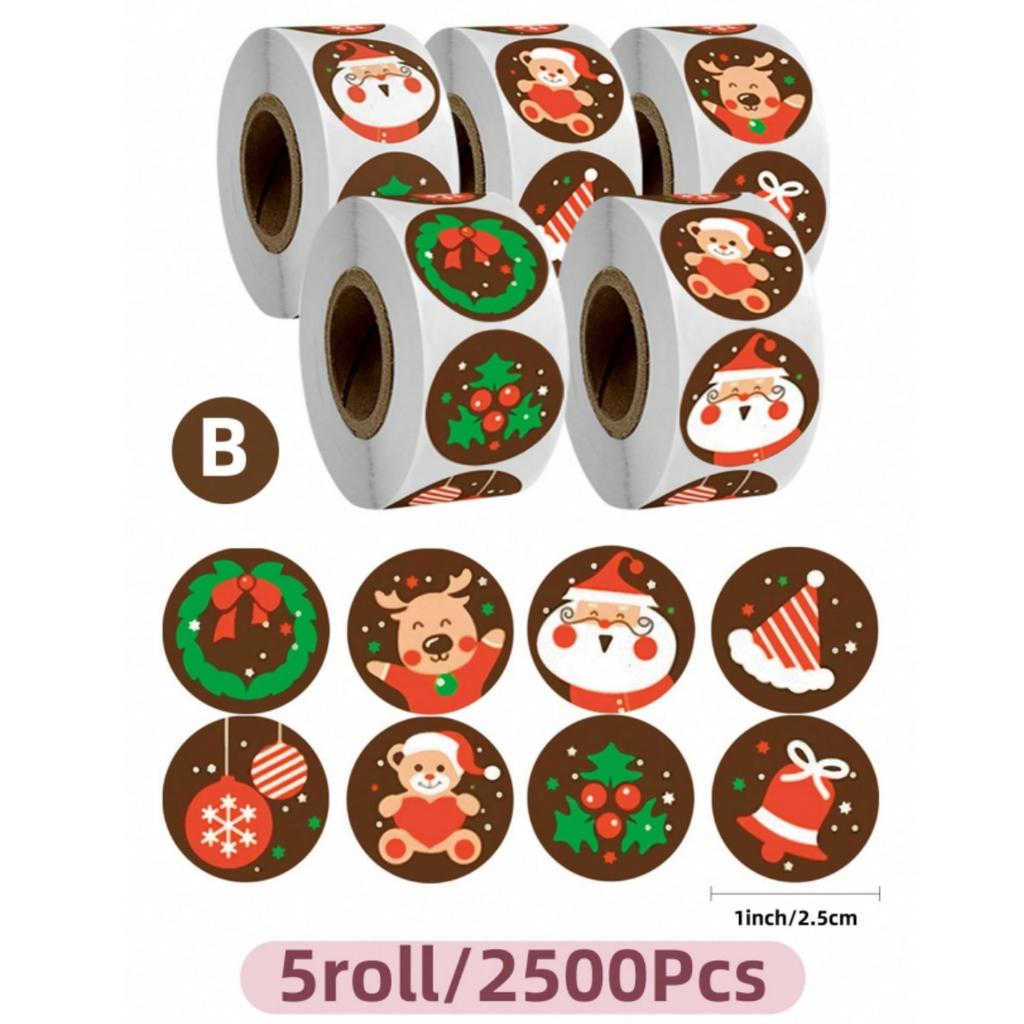 2500pcs Merry Christmas Stickers Cartoon Xmas Pattern Sealed Labels Decals for DIY Gift Baking Envelope Packaging Decoration