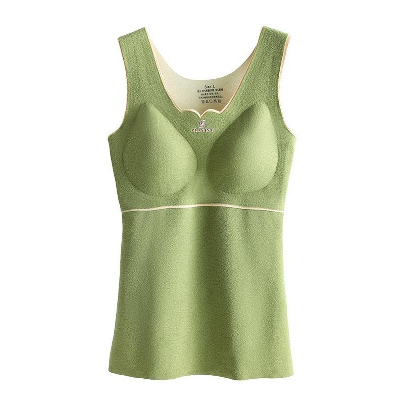 Women Plus Size Thickened Fleece Thermal Warm V Neck Vest With Built In Chest Pad