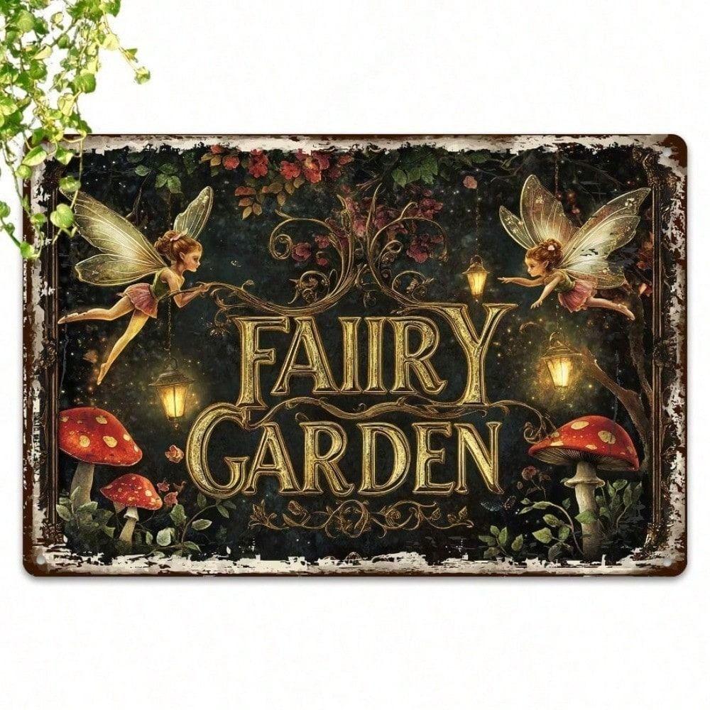 Vintage Metal Tin Sign Flower Fairy Garden Wall Decor Housewarming Gift