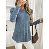 Women Solid Crew Neck Puff Sleeve Long Sleeve Brushed Striped T Shirt Top