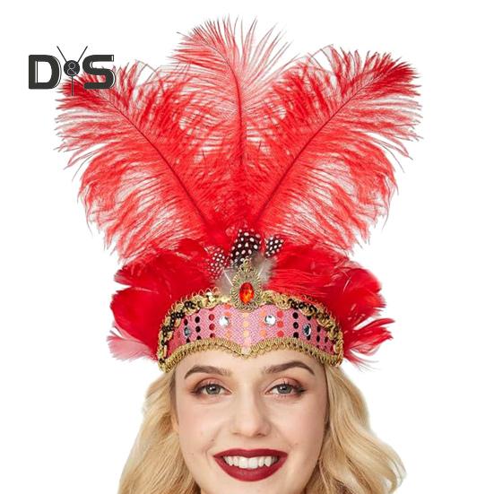 Peří čelenka Gumička do vlasů s kamínky Flitry Elastická karnevalová čelenka Ženy Lehká festivalová čelenka