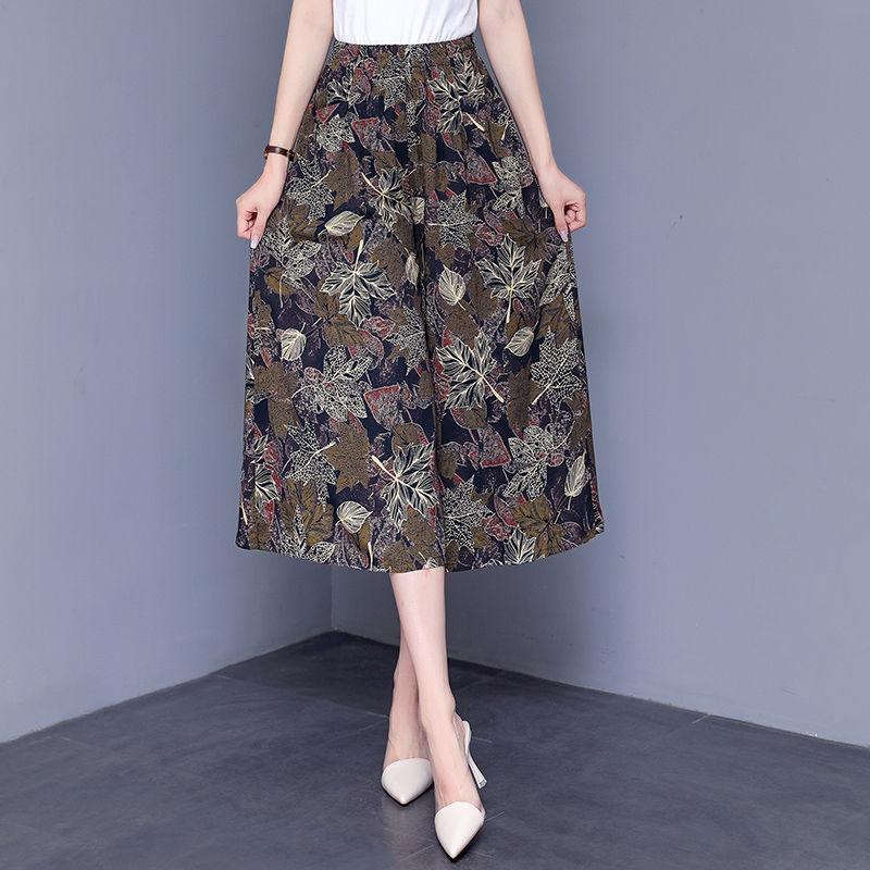 Pantaloni Gonna Floreali da Donna In Estate Pantaloni Sottili e a Gamba Larga Pantaloni Ampi e a Vita Alta Cotone e Seta Pantaloni Corti Pantaloni a Gamba Larga
