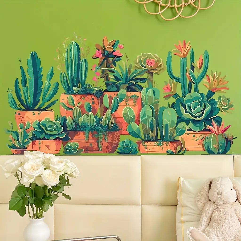 Cartoon Succulent Cactus Wall Sticker Self Adhesive Waterproof Living Room Entryway Decor